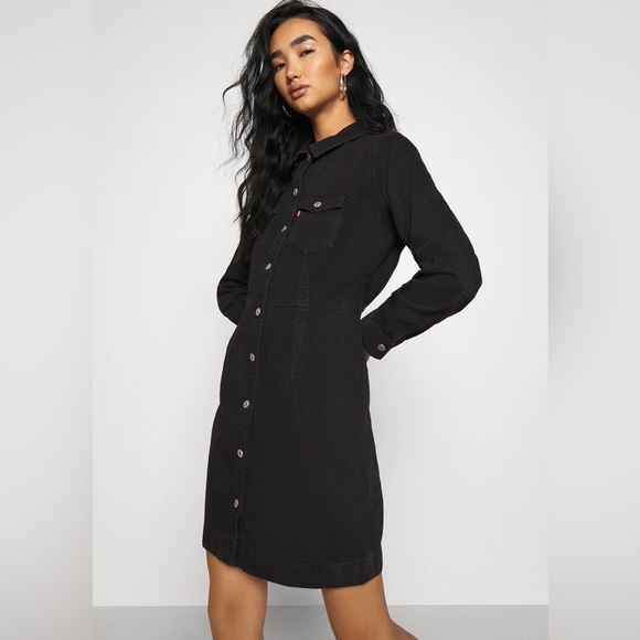 Levi’s Red Tab Black Denim  long sleeve dress small - Picture 1 of 6